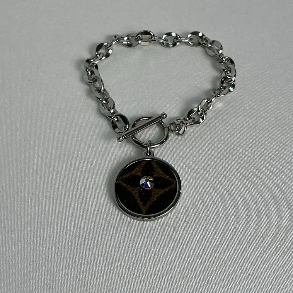 Louis Vuitton Monogram Canvas Silver Round Toggle Bracelet Swarovski - Picture 5 of 6